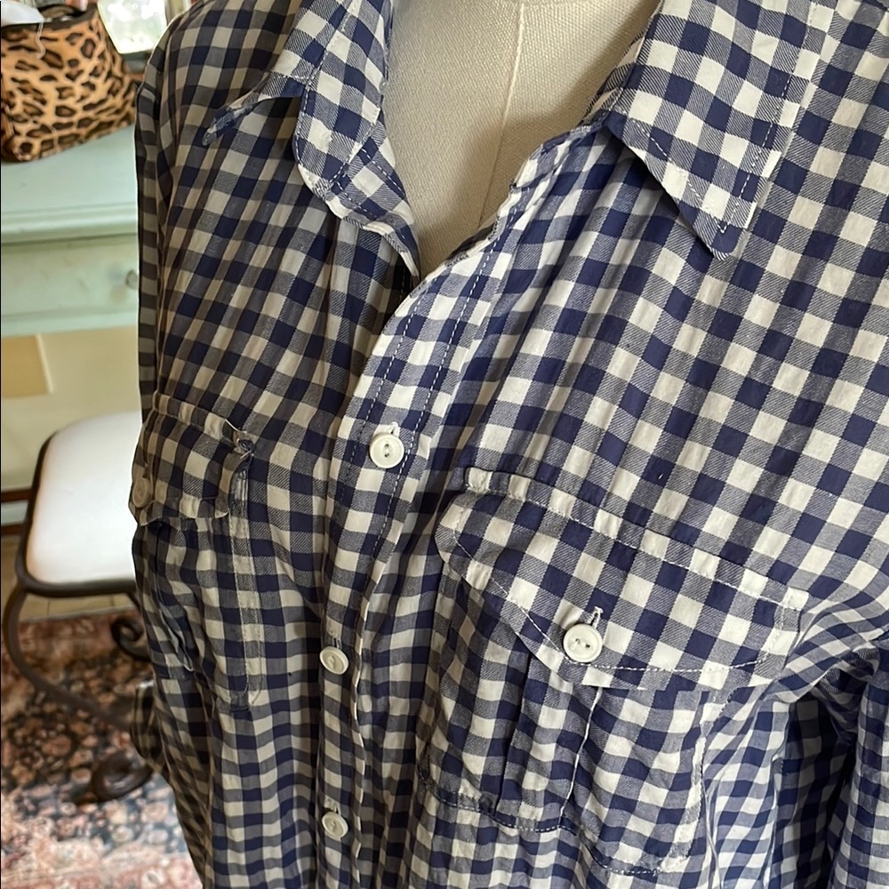 Madewell Blue Checkered Marketplace Popover Buttondown Shirt Medium Cotton - Picture 7 of 9